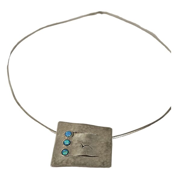 Didae Sterling Silver Laser Cut Opal Pendant Choker Necklace, Signed L295 - Picture 2 of 6